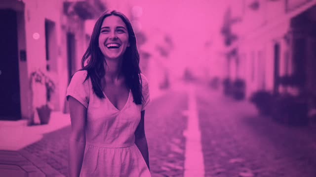 Duotone style: two bold colours, navy and pink
