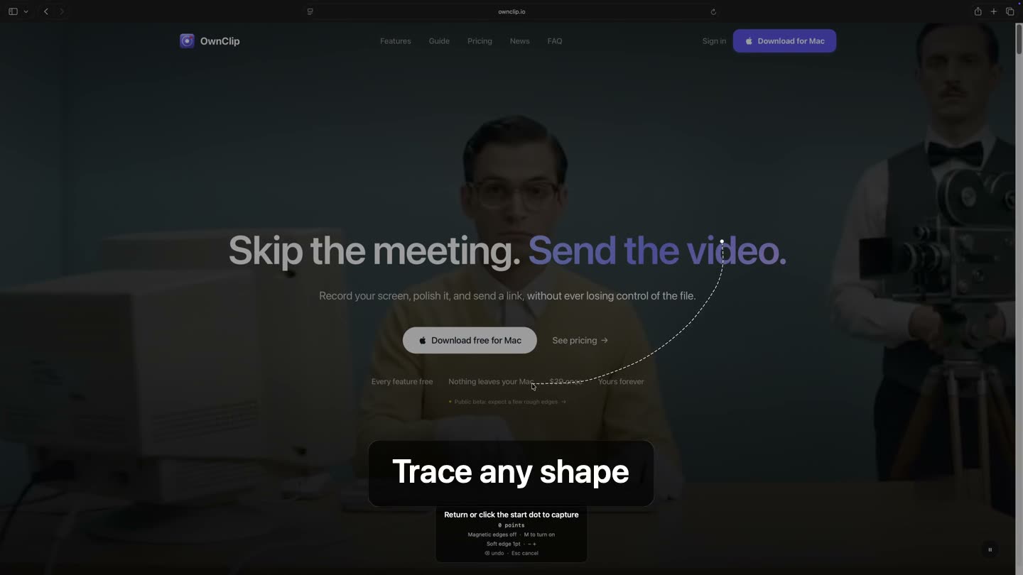 A lasso being traced freehand around part of a web page, which is then cut out onto a transparent background
